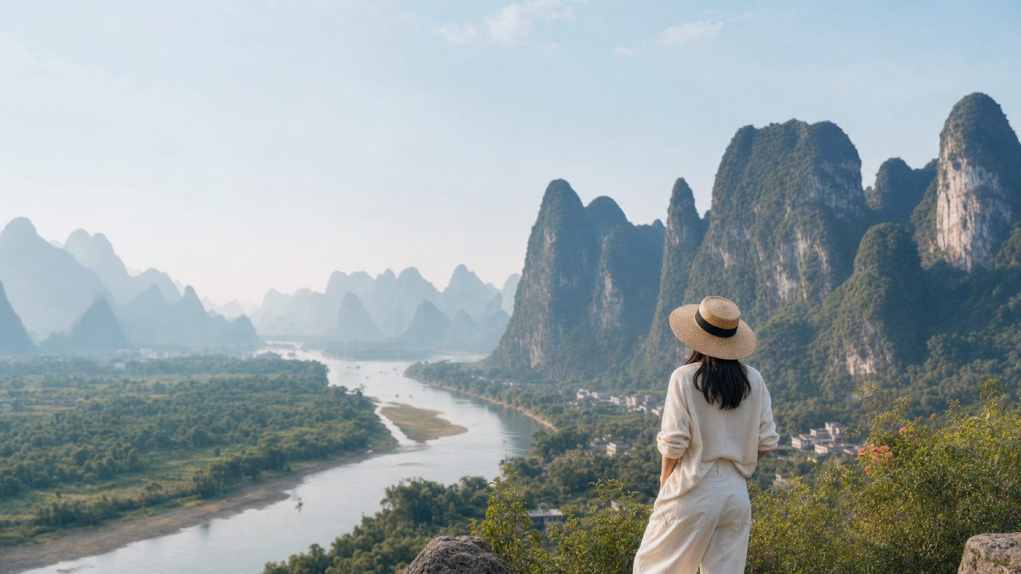 LeBo Travel editorial interface study set against a mountain landscape in China